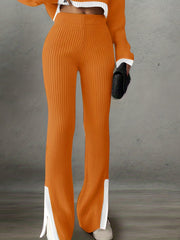 Women'S Short Color-Blocked Long-Sleeve Top with Solid Color Pants, a Casual And Stylish Outfit for Christmas