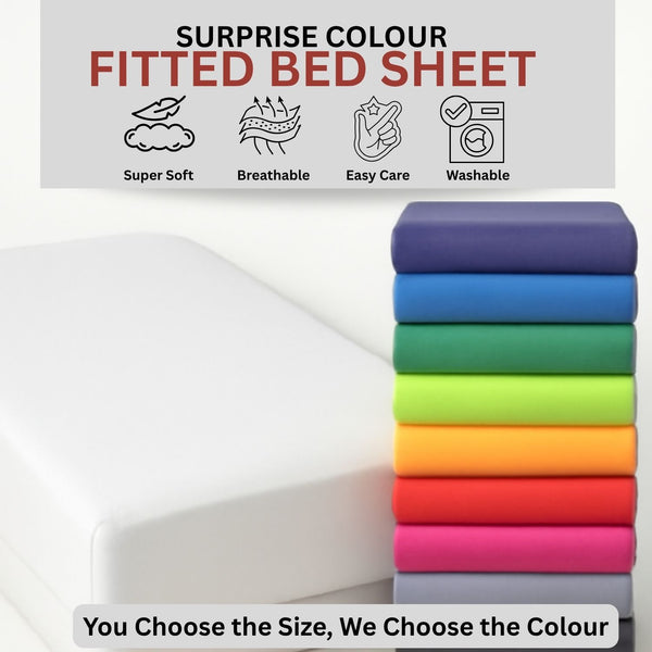 Surprise Colour Plain Dyed Fitted Sheet or Pillowcase | Each Order Delivered in a Random Colour | Single, Double, King Sizes & Pillowcases Sold Separately | Soft, Breathable, Durable Bedding | Easy Care Fabric | LOCAL WAREHOUSE | UK SELLER