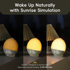 Sunrise Alarm Clock, Sound Machine for Sleep, Snooze, Timer, Dimmable Night Light, 30 Soothing Sounds, White Noise Machine, Wake Up Light for Bedrooms, Adults, Heavy Sleepers