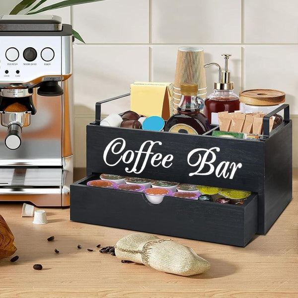 Coffee Station Counter Organizer - Coffee Basket Holder | Coffee and Tea Condiment Storage Organizer for Coffee Bar, Dessert Shop