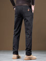 Autumn/Winter Men's Warm Casual Pants, Business Casual Slim-Fit Chenille Trousers, Solid Color