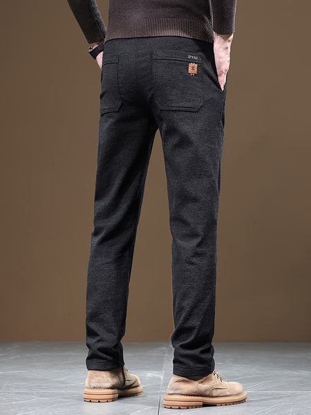 Autumn/Winter Men's Warm Casual Pants, Business Casual Slim-Fit Chenille Trousers, Solid Color