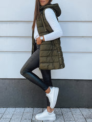 Women's Elegant Hooded Puffer Vest Coat - Thermal Insulated Sleeveless Winter Jacket with Full-Zip Closure, Machine Washable Outerwear in Brown/Black/White/Blue/Red/Navy/Gray, Cozy Cold-Weather Coat for Everyday & Formal Outfits, Layering Piece for Women