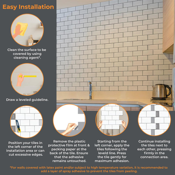 WALPLUS 6 Pcs 3D Tile Stickers Peel and Stick Backsplash Splashback Decals Tile Transfer for Kitchen Bathroom Living Room Stick on Tile Waterproof Glossy 30.5 x 30.5cm (12