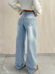 Women'S Y2K Street Style Straight Leg Jeans for Winter - Casual Denim Pants for in Retro Vintage Blue