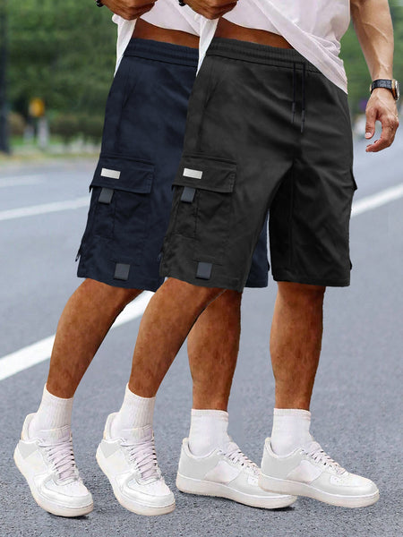 Set of 2 Men'S Summer Casual Woven Strap Cargo Shorts