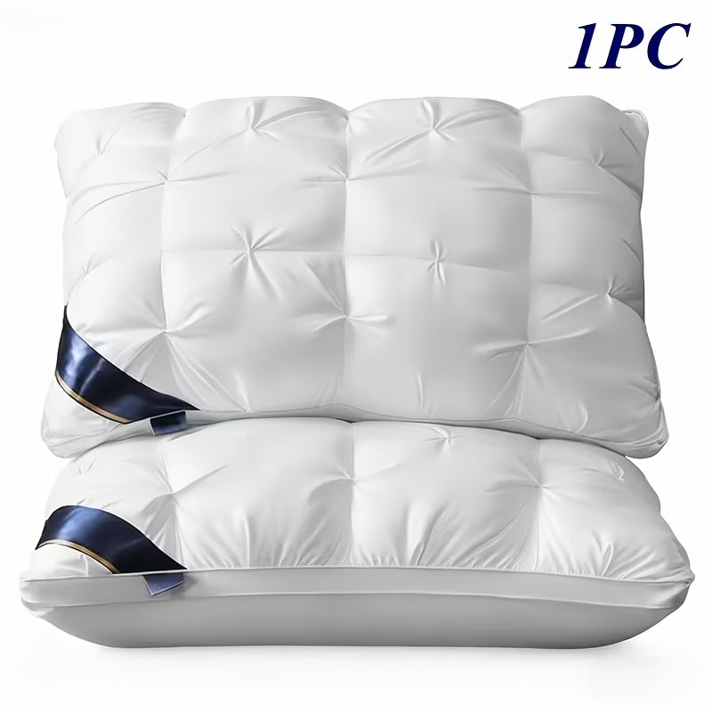 1/ 2pcs Queen Size Luxury Bed Pillows - Hypoallergenic Polyester Cover, Machine Washable All-Season Pillows for Deep Sleep, Contemporary White Design with Blue Accents - Perfect for Home, Gifts & Family Use, Elegant Bedding, Home Comfort