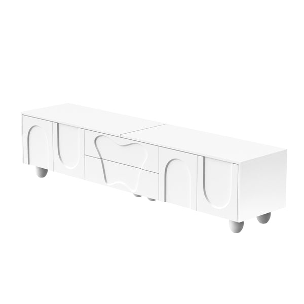 180cm Modern TV Stand for TVs up to 65 inches, Storage TV Cabinet with Solid Wood Legs, Black PB Board Entertainment Center for Living Room, Bedroom, Home Office - Scratch-Resistant, Spacious Shelves for Media Players & Game Consoles, Easy Assembly