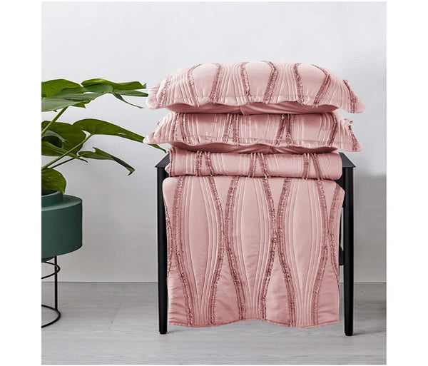 Luxury 3-Piece Embossed Quilted Bedspread Set – Super Soft All-Season Microfiber Comforter with Matching Pillow Shams, Elegant Wave Design, Bed Throw Single Double King Size, Lightweight Yet Warm Modern Bedding Set, Ideal for Modern or Traditional Homes