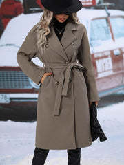 Women'S Elegant Double-Breasted Lace-Up Coat - Winter Trench Coat with Front Pockets, Structured Formal & Casual Outerwear for Fall/Winter, Chic Office, Party, Everyday Outfits - Durable Cold Weather Clothing, Ladies Winter Coats, Party Attire, Sophistica