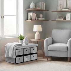Terra 6 Drawer Folding Ottoman Storage Bench, Ribbed Faux Fur Rectangular Storage Box with Lid, Soft Upholstered Footstool for Bedroom, Hallway & Living Room, Clothes, Toy & Blanket Storage