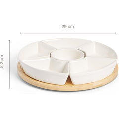 Christmas Divided tray as condiment bowl & snack platter, white buffet set for parties Rotating Snack Tray with 6 Removable Bowls Ceramic Divided Rotating Ceramic Serving Platter with Cover, Lazy Susan Storage Box for Taco Toppings, Snacks, Dip Sauces, Ki