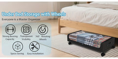 2 sets Underbed Storage Box, Underbed Storage Box with Wheels Lid, 96L Metal Frame, Bed Box, Organiser, Storage Bag, Foldable Underbed Box for Clothes, Shoes, Blankets, Bedding, Black, Under-Bed Storage