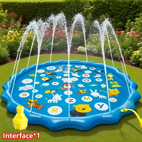 Extra Large Inflatable Sprinkler Pad for Kids, Smart Scientist 26 Alphabets and Animal Patterns, Durable Outdoor Yard Lawn Water Toy Pad for Lawn, Beach, Garden, Summer Park, Alphabet Learning Toys