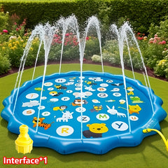 Extra Large Inflatable Sprinkler Pad for Kids, Smart Scientist 26 Alphabets and Animal Patterns, Durable Outdoor Yard Lawn Water Toy Pad for Lawn, Beach, Garden, Summer Park, Alphabet Learning Toys