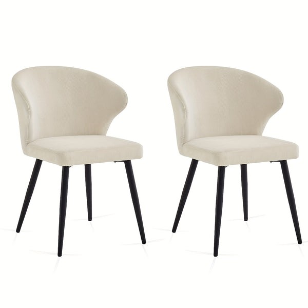Set of 2 or 4 Corduroy Upholstered Dining Chairs - Modern Padded Seats with Black Metal Legs, Scandinavian Rustic Chairs Suitable for Kitchen, Restaurant, Cafe - - Fabric &