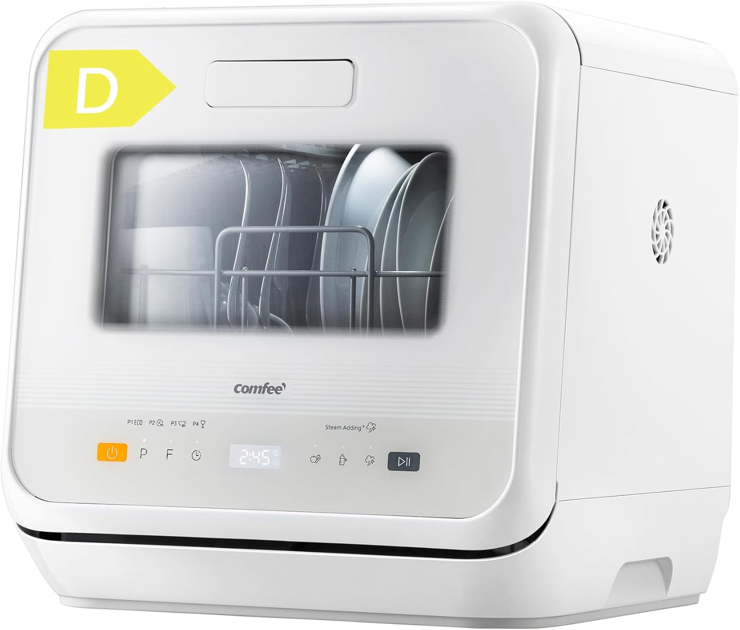COMFEE' Table Top Dishwasher, Mini Countertop Dishwasher with 6+3 Programs, Steam Wash, Baby Care & Fruit Wash, No Plumbing, Delay Start, 72H Storage - White