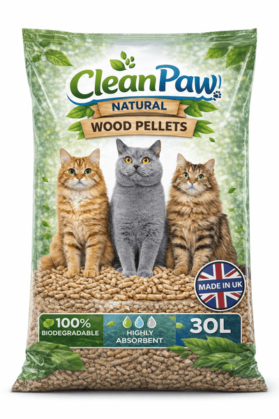 30L Clean Paw Wood Pellet Cat Litter Natural Absorbent Pet Bedding for Cats, Small Animals & Litter Trays Low Dust Odour Control Pellet Litter