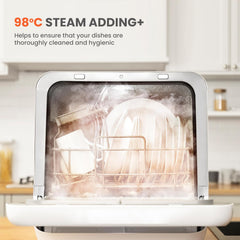 COMFEE' Table Top Dishwasher, Mini Countertop Dishwasher with 6+3 Programs, Steam Wash, Baby Care & Fruit Wash, No Plumbing, Delay Start, 72H Storage - White