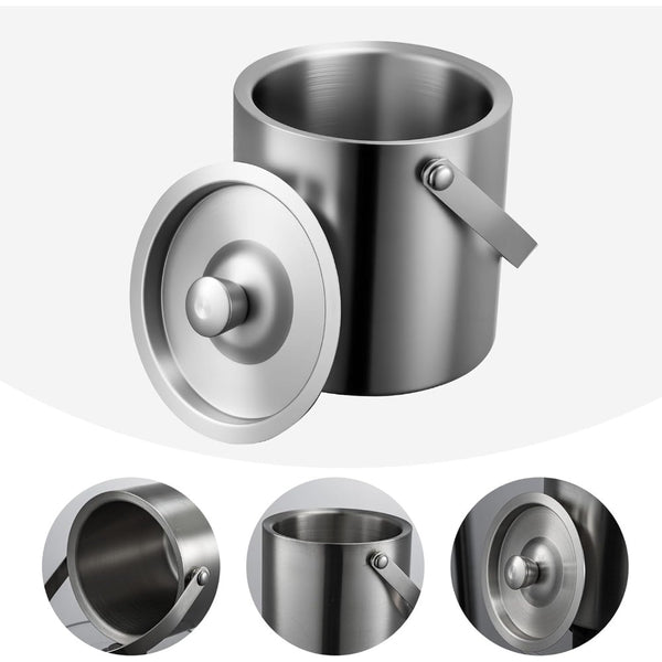 Double-Walled Stainless Steel Ice Bucket with Handle Keeps Cocktails, Beer, Wine Champagne Cold Longer Perfect for Home, Bars, Parties Outdoor Events
