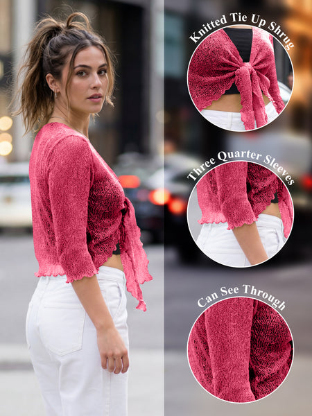 Love My Fashions Women’s Fish Net Knitted Tie Up Bolero Shrug Top Ladies 3/4 Sleeve One Size Fits All
