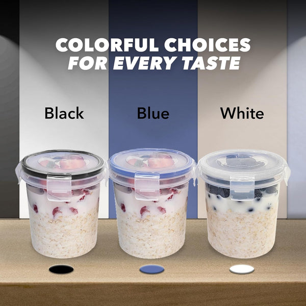 Bubblewally Overnight Oats Container with Lids (4-Piece Set) - 16 Oz Plastic Containers - Oatmeal Container to Go | Portable Cereal and Milk Container| Snap Lock Storage Jars with Airtight Lids