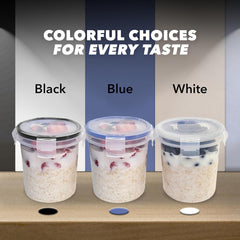 Bubblewally Overnight Oats Container with Lids (4-Piece Set) - 16 Oz Plastic Containers - Oatmeal Container to Go | Portable Cereal and Milk Container| Snap Lock Storage Jars with Airtight Lids