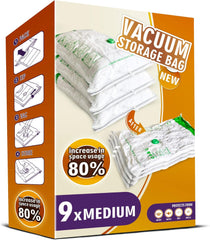 Storage Master Space Saver Bags for Travel and Home Reusable Vacuum Storage Bags save 80% More Storage Space Work with Vacuum Cleaner (9 Combo, No Pump Included)