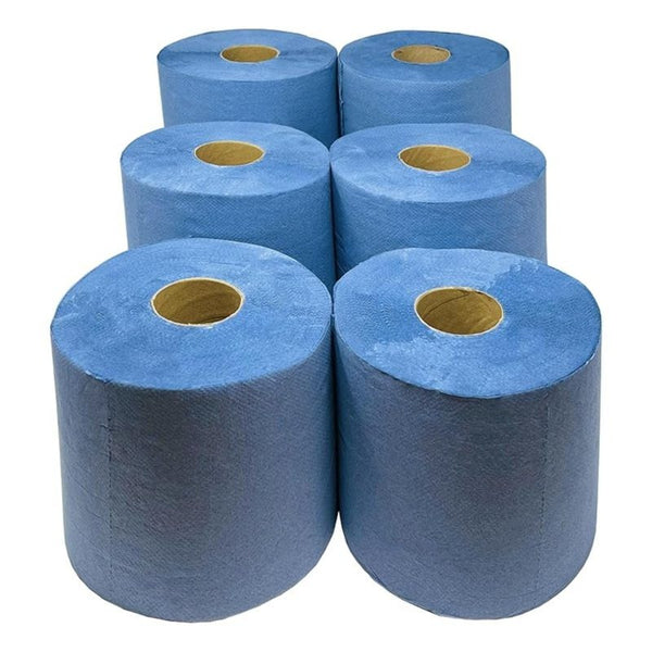 6 x Centrefeed Blue Rolls | 2 Ply Embossed Paper Towels | 110m | Strong & Absorbent | UK Supplier | Perfect for Commercial & Kitchen Use Cleaning