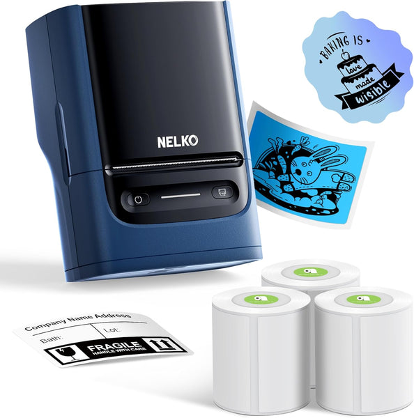 Nelko PM220 Bluetooth Thermal Label Printer, 2 Inch Portable Label Maker Machine for Ios & Android Phone, Sticker Printer for Clothing, Retail, Address, Barcode, Home, with 1 Roll 40X30Mm（White）