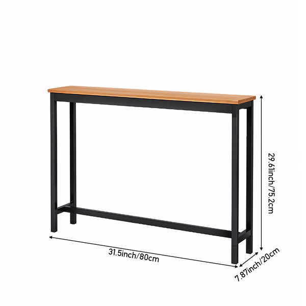 Minimalist Wooden Console Table - Slim Wall-Mounted Single/Double Tier Entryway Shelf with Carbon Steel Frame, Space-Saving Narrow Hallway Table, Bedroom/Living Room Table (80x20cm, MDF Wood + Black/White Metal)