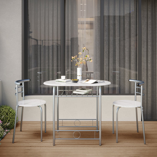 Costoffs 3 Piece Dining Table Set Modern Kitchen Table Set Space Saving Table and 2 Chairs Set with Steel Legs/Storage Rack for Kitchens/Balconies/Bedrooms/Apartments/Cafés, Natural/Drift Brown/White