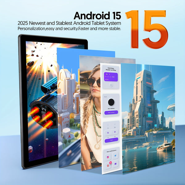 New 10.1-inch Android 15 Tablet With Multiple Options (tablet With Leather Case/tablet With Keyboard Set) 12 (3+9) GB RAM, 64GB ROM, Quad Core Processor, 2.0MP+8.0MP Camera, 6000mAh Battery, Suitable For Daily Use, Study And Office, Pad