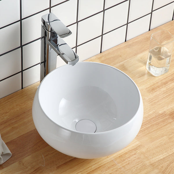 Ceramic Counter Top Sink Round 400*400*155mm Modern Bathroom Cloakroom Hand Washing Basin Sink Bowl with Waste Pipe Kits