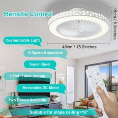 50cm Ceiling Fan with Lights And Remote Control Low Profile Ceiling Fans Dimmable 3 Colour Temperatures Quiet Reversible Flush Mount Ceiling Fan with Light for Bedroom Kitchen