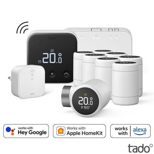 Tado° Whole Home Bundle (Includes Wireless Thermostat X with Hot Water Control, 8 X Smart Radiator Thermostat X & Bridge X)