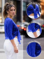 Love My Fashions Women’s Fish Net Knitted Tie Up Bolero Shrug Top Ladies 3/4 Sleeve One Size Fits All