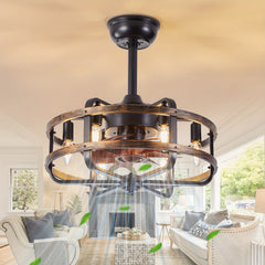 45.72cm Retro Industrial Ceiling Fan, Commercial Lighting E14*6 Bulb Base, Reversible 3 Wind Speed Fan Light, 1/2/4 Timed Operation Quiet, 2 Boom Adjustable Height, Tilted Low Ceiling Can Also Be Installed (Bulb Not Included)