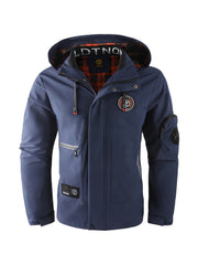 Multiple Pocket Design Men's Embroidery Long Sleeve Zip Up Drawstring Hooded Jacket, Men's Stand Collar Thin Jacket for Spring Outdoor