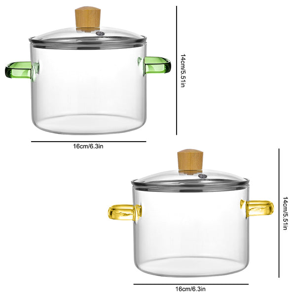 2pcs Glass Casserole Pot Suitable for All Stoves (Gas/Electric/Induction) - Thickened Heat-Resistant Shatterproof Soup Noodle Gravy Pot with Easy-Pour Spout & Even Heating Base, Heavy-Duty Glass Cookware for Home