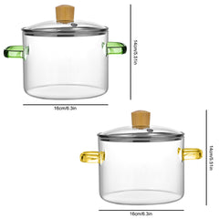 2pcs Glass Casserole Pot Suitable for All Stoves (Gas/Electric/Induction) - Thickened Heat-Resistant Shatterproof Soup Noodle Gravy Pot with Easy-Pour Spout & Even Heating Base, Heavy-Duty Glass Cookware for Home