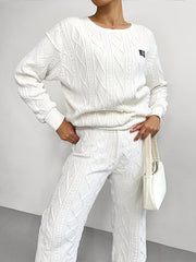 Drop-shoulder Round-neck Long-sleeve Sweatshirt with Patchwork, Y Long Pants Casual Set