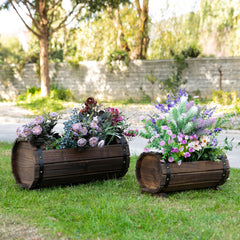 Outsunny 2Pcs Wooden Flower Plant Pot Outdoor Plant Box with Solid Wood