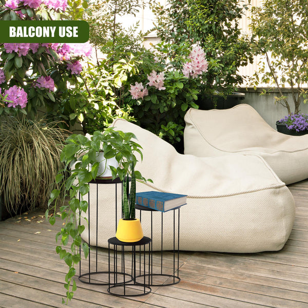 GEEZY Plant Stands Indoor, Set of 3 - Black Round Metal Flower Pot Stand, Aesthetically Pleasing Modern Planter Holders & Decorative Display Rack, Living Room Accessories for Home & Office
