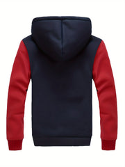 Men'S Cozy Fleece Hoodie, Stylish Color-Blocked Jacket for Autumn And Winter