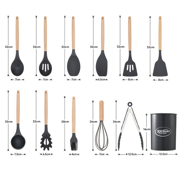 Kitchen Utensil Set, 11pcs Silicone Cooking Utensils Set With Wooden Handle, Nonstick Cookware Tongs Spatula Spoon Set, Best Kitchen Tools, Valentine'S Day Gifts Black, Holiday Gift Guide