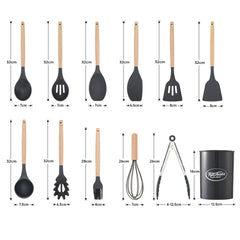 Kitchen Utensil Set, 11pcs Silicone Cooking Utensils Set With Wooden Handle, Nonstick Cookware Tongs Spatula Spoon Set, Best Kitchen Tools, Valentine'S Day Gifts Black, Holiday Gift Guide