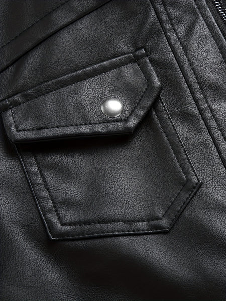 2907 Cross-Border New Double-Zipper Hooded Faux Leather Jacket Men'S Casual Fashion Motorcycle Jacket Men'S Korean Version Trendy Solid Color Coat Men