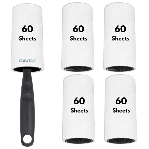 Lint Roller with 5 Refills - Pet Hair Remover for Dog & Cat Fur on Clothes, Sofas & Carpets, 300 Extra Sticky Sheets