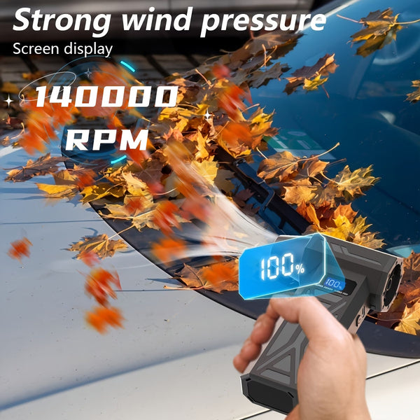 Turbine Fan with 140000 Revolutions Per Minute Powerful Blowing -4-Speed Speed Regulation, Multi Head Nozzle, LED Light, Suitable for Car Snow Removal, Computer Dust Removal, Grill Cleaning, Outdoor Camping, And Home Ventilation Maintenance, Wireless Port
